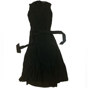 Banana Republic Black Pleated Midi Dress with Waist Tie